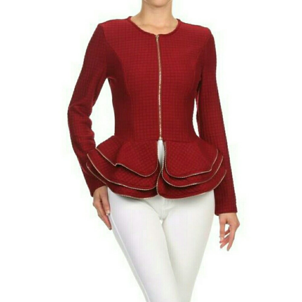 Burgundy Peplum Jacket NWT - Picture 3 of 6